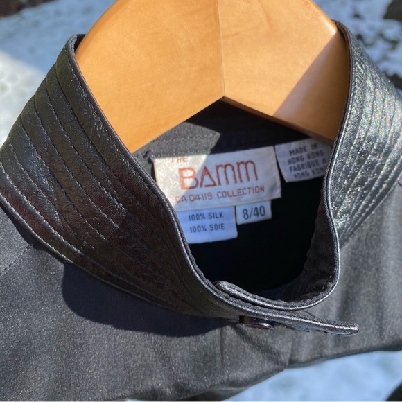 Vintage black silk and leather blouse - Picture 3 of 6